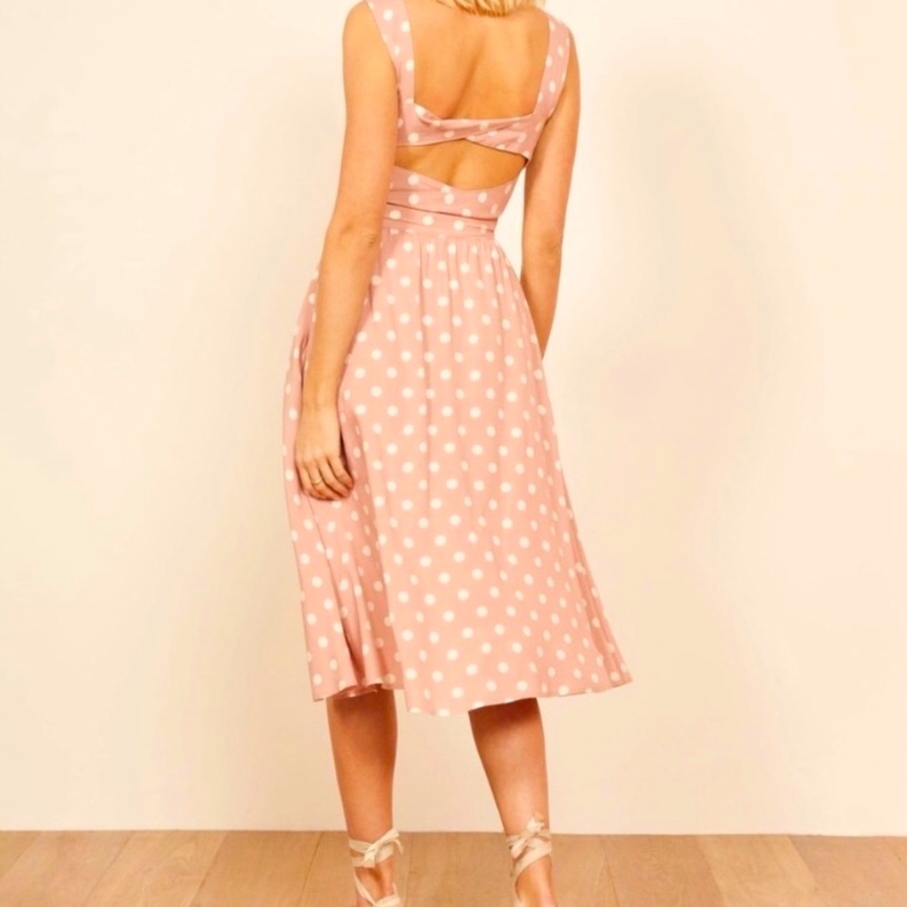 Reformation Lanai Midi Dress Pink Polka Dot (NWT)